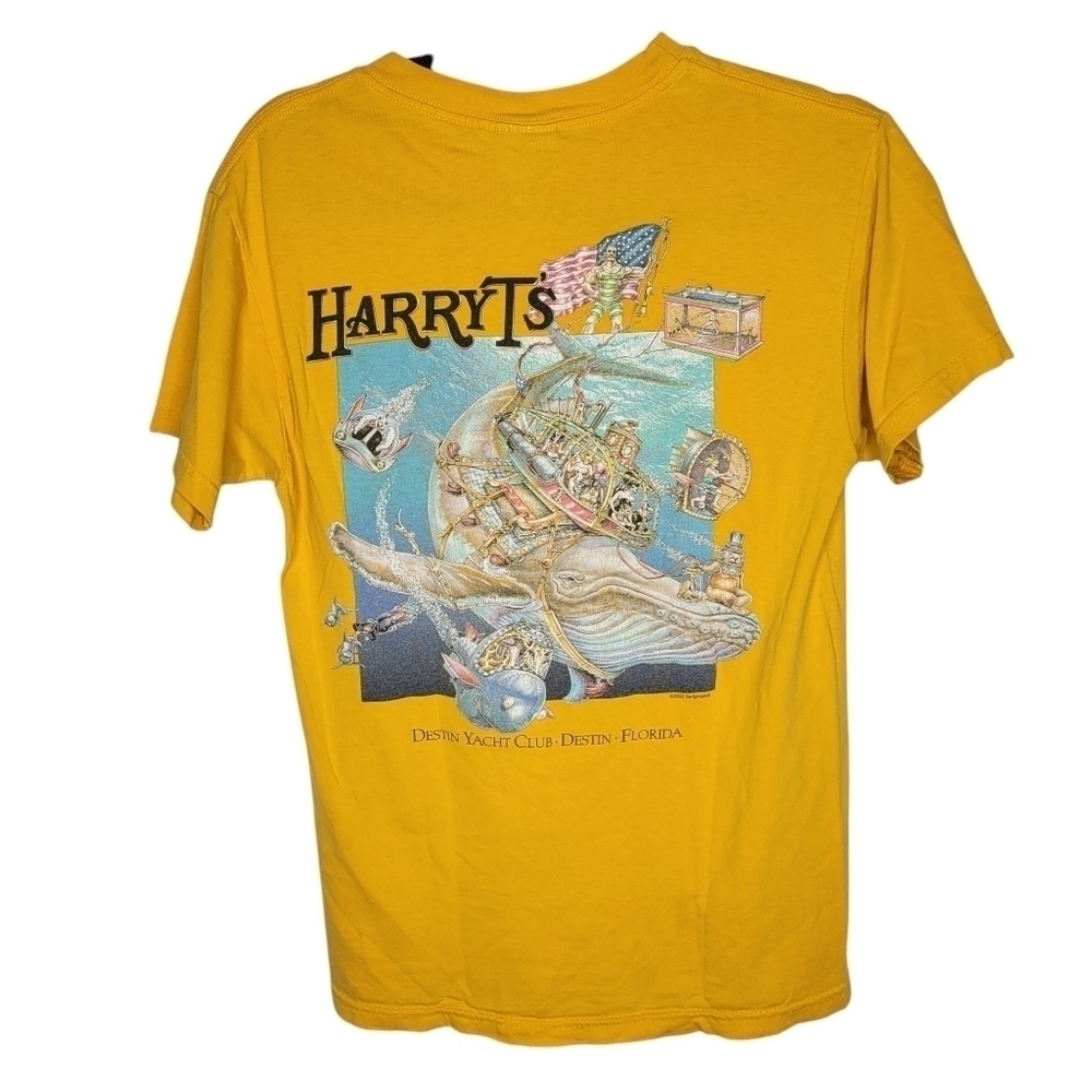 Vintage Y2K Harry T's Yacht Club Destin Florida T-Shirt in Gold Size Small